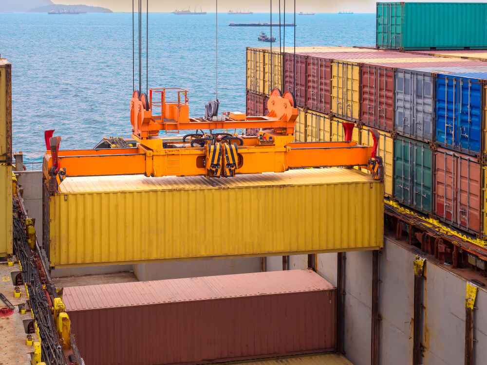 Commercial shipping containers at a seaport supporting global cargo and logistics operations